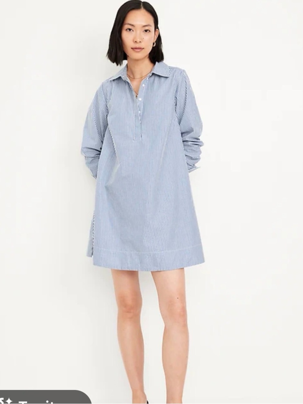 Old Nav Striped Blue Shirt Dress - Casual Collared Mini